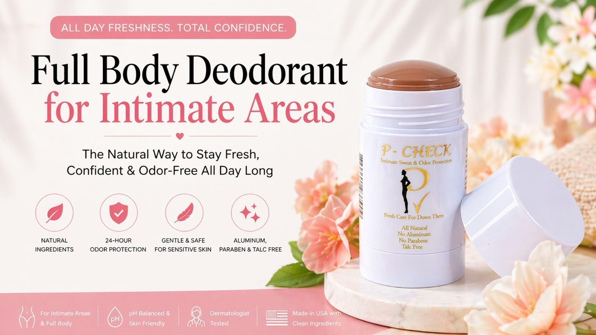 P-Check full body deodorant for private parts with natural odor protection